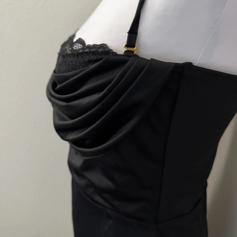 Oh Polly Belsa Lace-Trim Bandeau Midaxi Dress in Black. - Picture 6 of 11